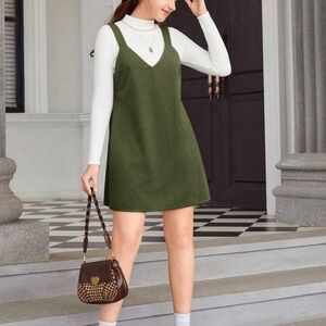 Teen Girls' Ribbed Turtleneck T-Shirt And Corduroy Suspender Skirt Two Piece Set